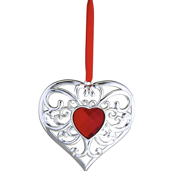 Lenox Heart Ornament Christmas Valentine Ornament #856360 red silver ornament - Picture 2 of 6